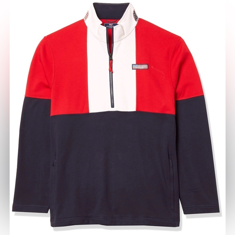 NWT Vineyard Vines Men's USA America Colorblock Mockneck Pullover 2XL